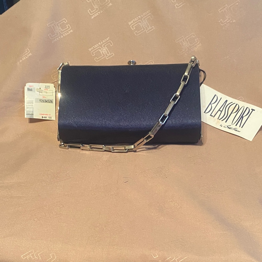 Bill Blass Chain-Handle Navy Evening Clutch